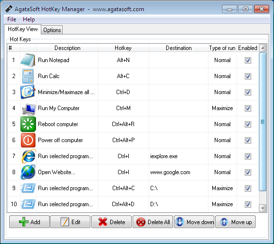 Windows 7 AgataSoft HotKey Manager 1.4 full