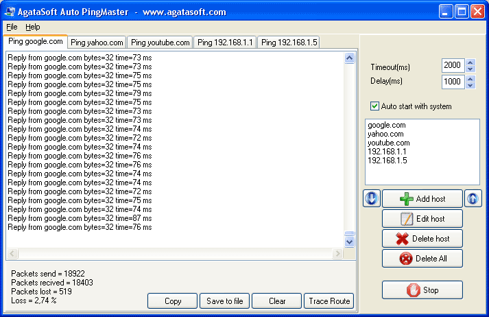 AgataSoft Auto PingMaster screen shot